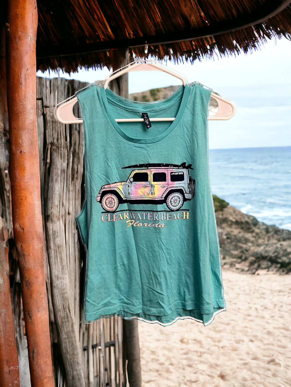 Clearwater Beach Jeep Tank Top Florida Aqua Blue XL